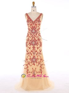 Mermaid Chiffon Sleeveless With Train Sweep Train and Beading and Embroidery