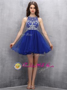Scoop Sleeveless Zipper Prom Dress Royal Blue Organza