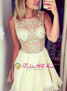 Champagne Scoop Zipper Beading Dress for Prom Sleeveless