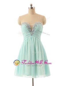 Light Blue Chiffon Zipper Sweetheart Sleeveless Knee Length Cocktail Dresses Beading