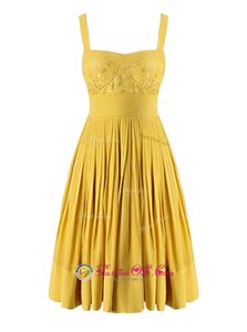 Yellow Sweetheart Criss Cross Beading and Pleated Dress for Prom Sleeveless