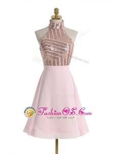 Halter Top Sleeveless Backless Knee Length Sequins Cocktail Dress
