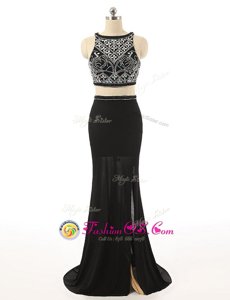 Latest Bateau Sleeveless Chiffon Womens Evening Dresses Beading Sweep Train Zipper