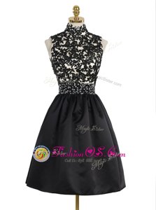 Satin High-neck Sleeveless Zipper Beading and Appliques Mother Of The Bride Dress in Black