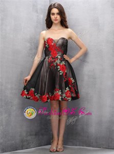 Glorious Brown and Pink And Black Sleeveless Appliques Mini Length Prom Evening Gown