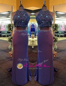 Smart Purple Column/Sheath Beading Evening Wear Criss Cross Chiffon Sleeveless Floor Length