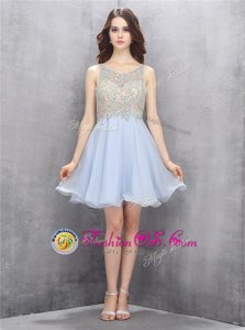 Scoop Mini Length Light Blue Evening Dress Chiffon Sleeveless Beading and Sequins