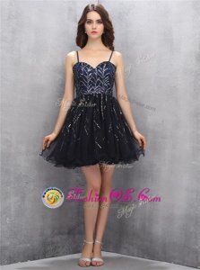 New Style Black Spaghetti Straps Neckline Sequins Club Wear Sleeveless Lace Up
