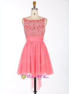 Peach Evening Dress Prom and Party and For with Appliques Scalloped Cap Sleeves Zipper