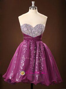 Sleeveless Mini Length Sequins Zipper Prom Dress with Purple