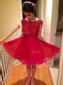 Sexy Red Cap Sleeves Tulle Zipper Cocktail Dresses for Prom