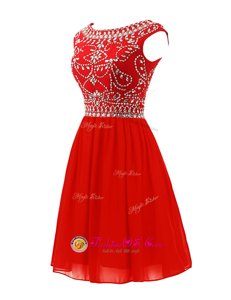Scoop Mini Length A-line Sleeveless Red Prom Party Dress Zipper