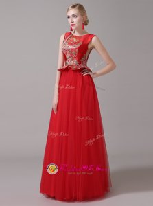 Tulle Scoop Sleeveless Zipper Appliques Mother Of The Bride Dress in Red