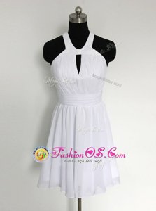 Modern Halter Top White Sleeveless Chiffon Zipper Prom Dresses
