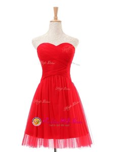 Sleeveless Knee Length Ruching Zipper Homecoming Dress with Red