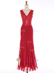 Fine Mermaid Sequins Prom Evening Gown Red Zipper Sleeveless Floor Length