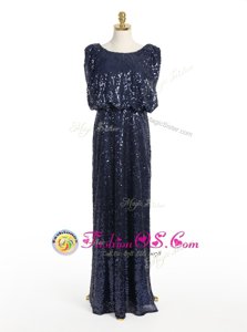 Adorable Navy Blue Mother Of The Bride Dress Prom and Wedding Party and For with Sequins Scoop Sleeveless Zipper