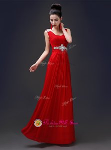 Spectacular Red A-line Chiffon Square Sleeveless Beading Floor Length Zipper Homecoming Dress