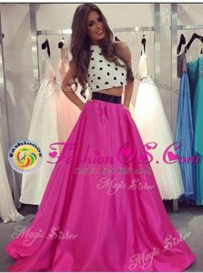 Sweet Halter Top Fuchsia Zipper Prom Dress Ruching Sleeveless Floor Length