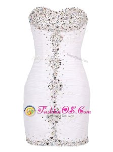 Customized Sleeveless Tulle Mini Length Zipper Cocktail Dress in White for with Beading and Ruffles