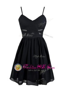 Beauteous Black A-line Ruching Prom Dress Zipper Chiffon Sleeveless Mini Length