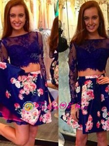 Beauteous Mini Length Multi-color Prom Dresses Satin Long Sleeves Lace
