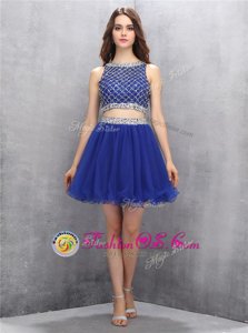 Spectacular Scoop Mini Length A-line Sleeveless Royal Blue Evening Dress Side Zipper