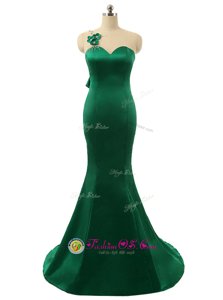 Beauteous Mermaid Green Scoop Neckline Beading and Bowknot and Hand Made Flower Formal Dresses Sleeveless Zipper