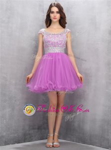 Scoop Sleeveless Cocktail Dress Mini Length Beading Lilac Tulle