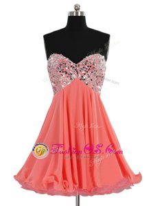 Glamorous Mini Length Watermelon Red Prom Evening Gown Sweetheart Sleeveless Lace Up