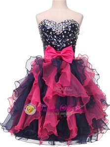 Stunning Sleeveless Organza Knee Length Lace Up Dress for Prom in Multi-color for with Beading and Ruffles and Bowknot