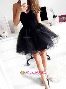 Colorful Black Ball Gowns Ruffles Homecoming Dress Zipper Organza Sleeveless Mini Length