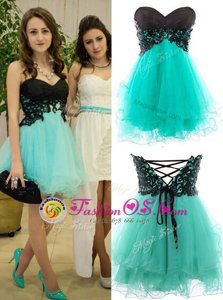 Turquoise Zipper Sweetheart Appliques Prom Dress Tulle Sleeveless