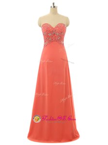 Free and Easy Watermelon Red Sweetheart Neckline Beading Prom Dress Sleeveless Lace Up
