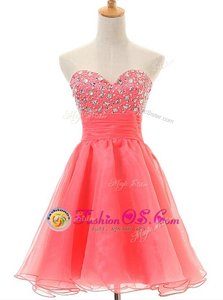 New Style A-line Prom Dress Watermelon Red Sweetheart Organza Sleeveless Zipper