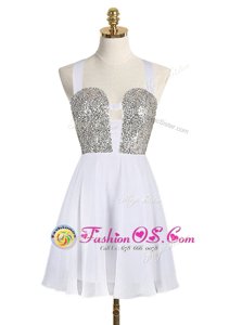 Fantastic Straps Sleeveless Mini Length Sequins Criss Cross Prom Party Dress with White