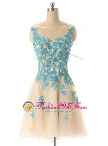 Sleeveless Mini Length Beading and Appliques Zipper Homecoming Dress with Champagne