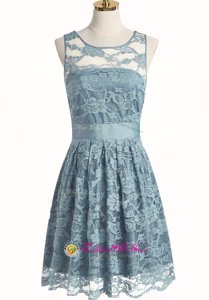 Sexy Scoop Sleeveless Lace Knee Length Zipper in Light Blue for with Lace