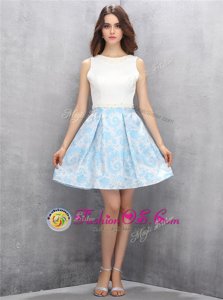 Fabulous Scoop Mini Length Zipper Blue And White and In for Prom and Party with Beading