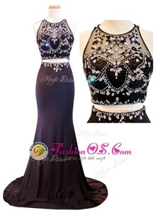 Modest Purple Scoop Zipper Beading and Appliques Womens Evening Dresses Court Train Sleeveless