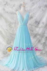 Chiffon Sleeveless Homecoming Dress Brush Train and Belt