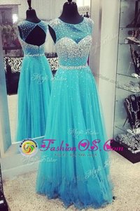 Fantastic Scoop Turquoise Sleeveless Chiffon Zipper Prom Dress for Prom and Party