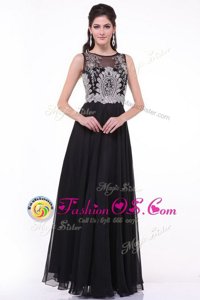 New Style Scoop Black Chiffon Zipper Sleeveless Floor Length Beading and Appliques and Ruching