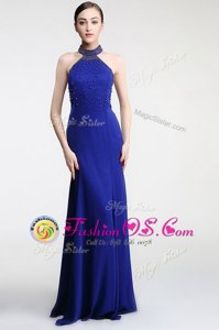 Colorful Royal Blue Empire Lace Evening Wear Zipper Satin Sleeveless