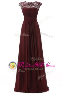 Scoop Sleeveless Mother Of The Bride Dress Floor Length Lace Burgundy Chiffon