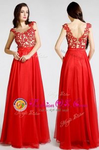 Inexpensive Bateau Sleeveless Zipper Evening Dress Red Chiffon