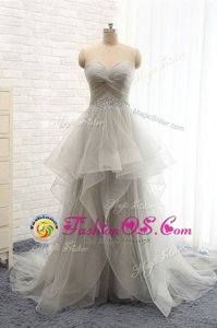 Pretty Sleeveless Brush Train Lace Up With Train Ruching Homecoming Dress