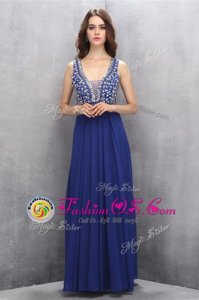Trendy Floor Length Empire Sleeveless Blue Homecoming Dress Zipper