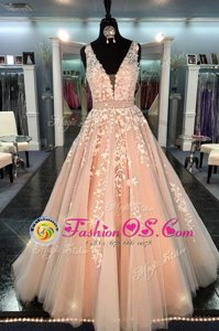 Straps Sleeveless Zipper Prom Homecoming Dress Peach Chiffon