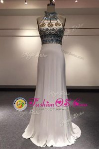 Attractive Sleeveless Brush Train Zipper With Train Beading Dress for Prom